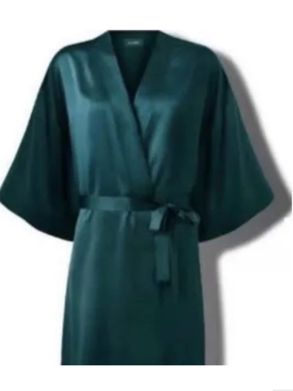 La Mer Emerald Satin Wrap Robe with Self Tie Belt